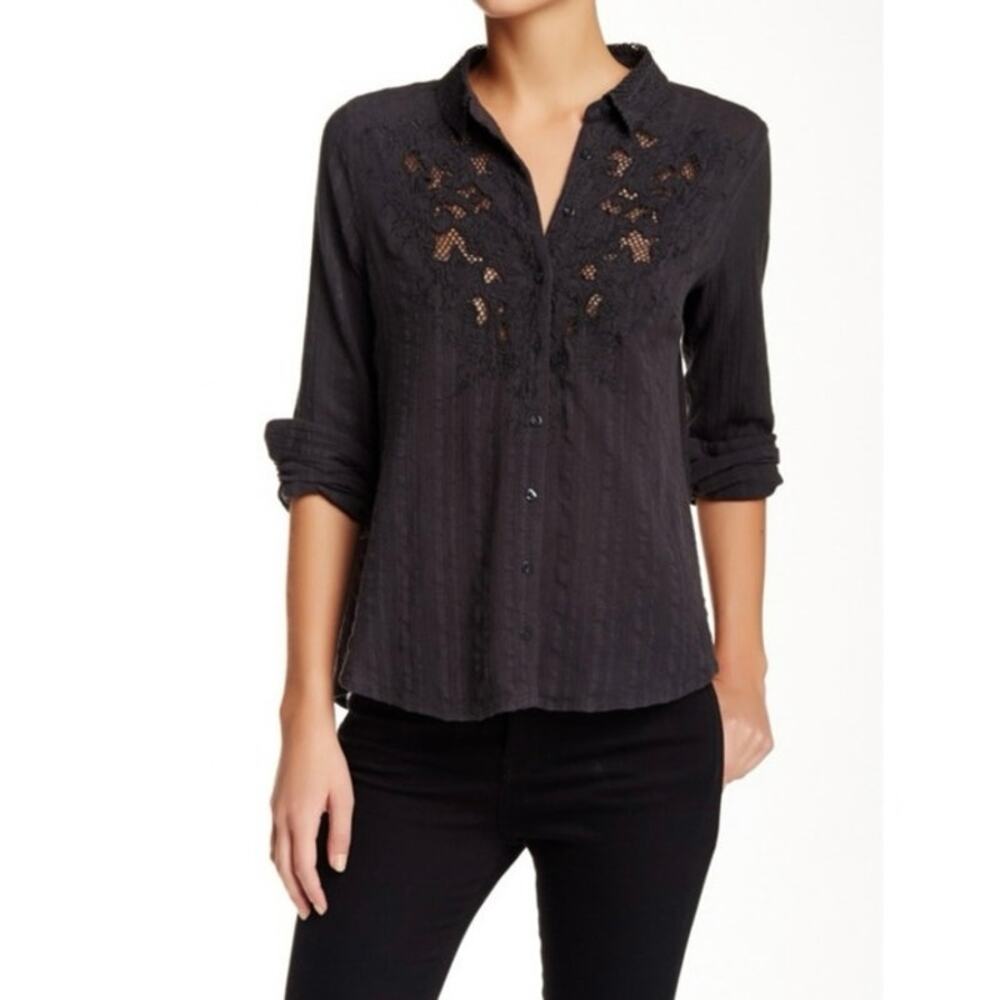 NWT Free People Carter Dobby Embroidered Button Up Size L